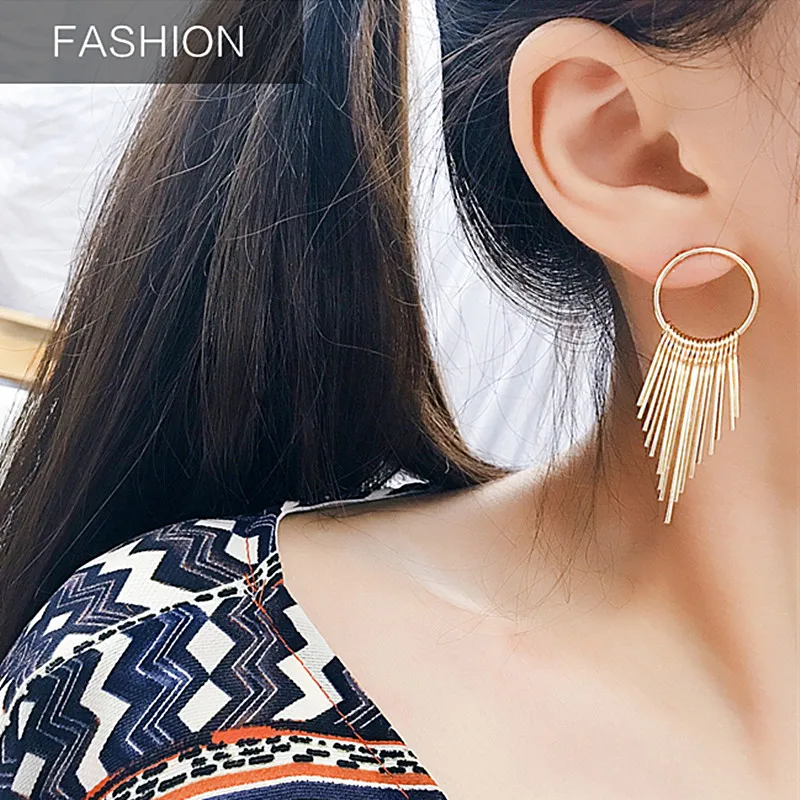 Long Tassel Dangle Earrings For Women Drop Brincos Bijoux boucle d'oreille Fashion Jewelry Geometric Circle Earring | Украшения и