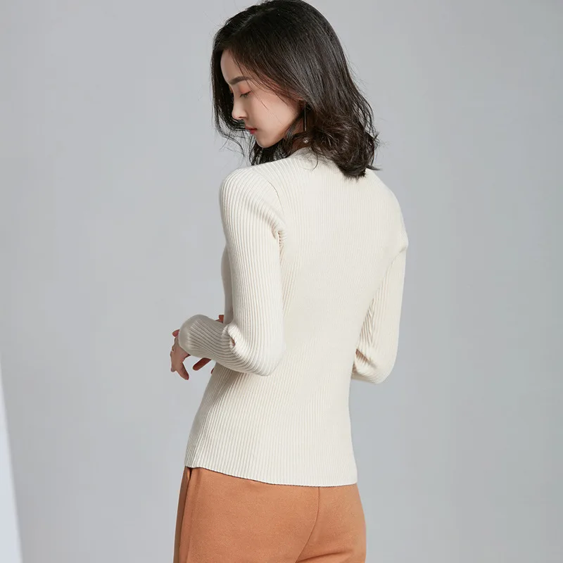 womens top Cotton kintting long sleeve V-neck sweater blended all match tee white black n t shirt women bts | Женская одежда