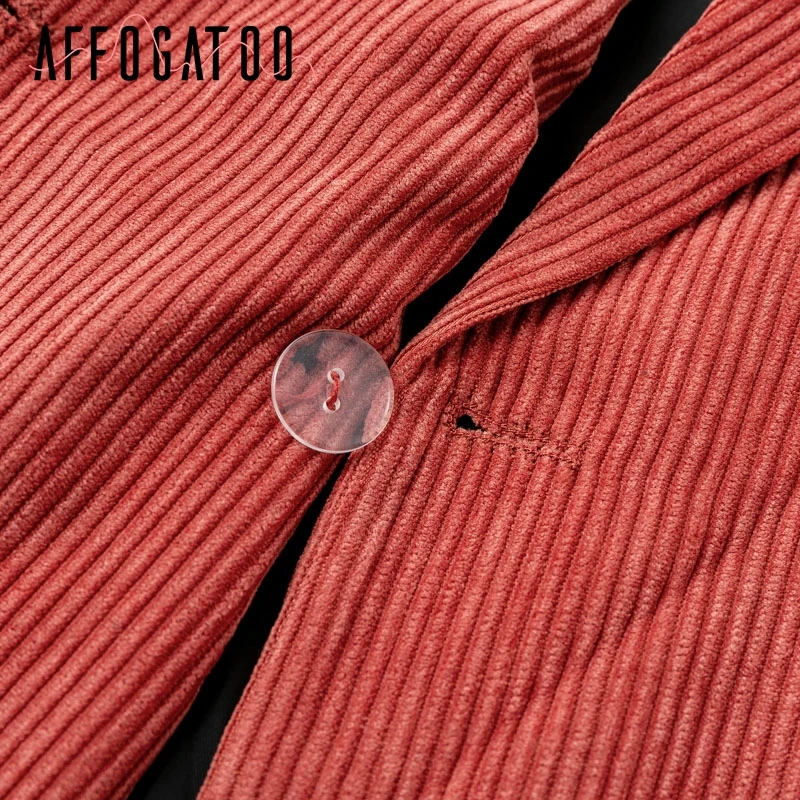 Affogatoo Винтаж вельветовые зимние для женщин блейзер повседневное карман Кнопка