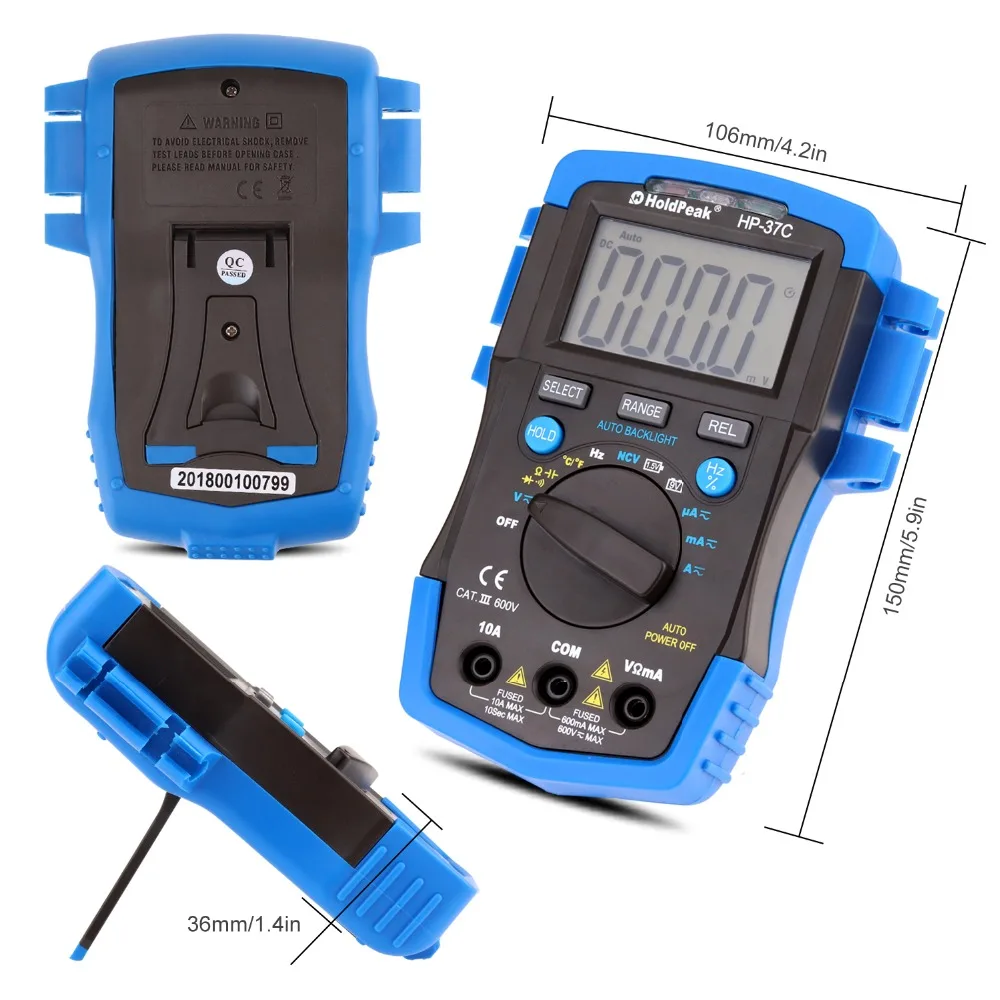 HoldPeak HP 37C Авто Диапазон True RMS цифровой мультиметр Температура измерение емкости и