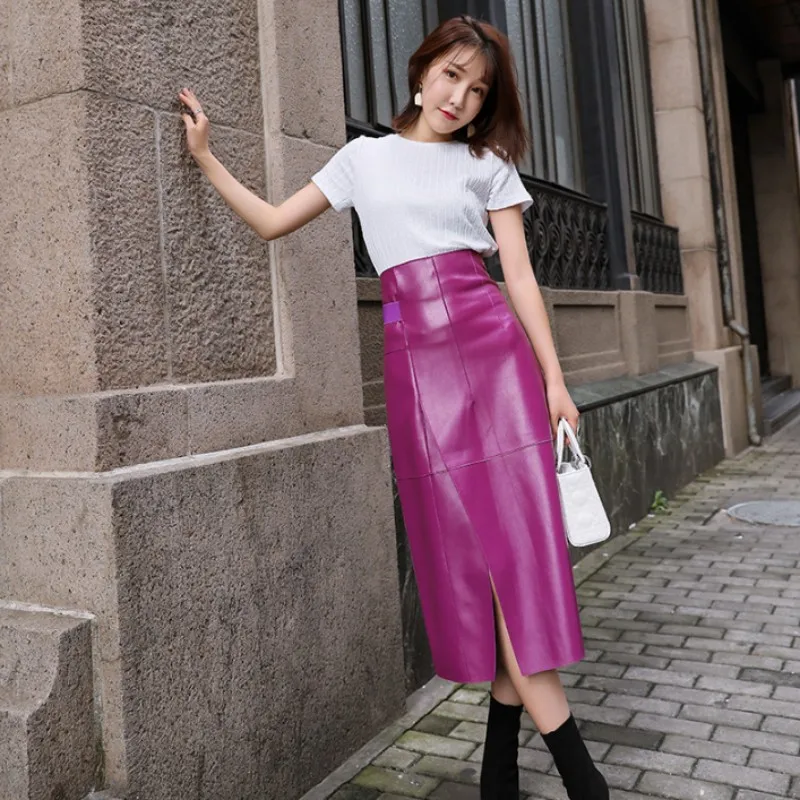 Женская мода фиолетовая Высокая талия средняя удлиненная юбка вечерние