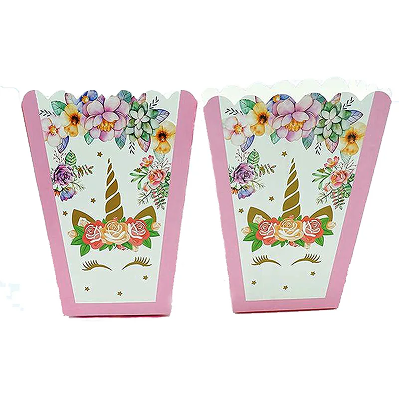 popcorn box 6pcs 10 шт./лот, одноразовые чашки/тарелки в виде цветов единорога, вечерние принадлежности в виде единорога, декор для дня рождения, одноразовая посуда для детского душа - Цвет: popcorn box 6pcs