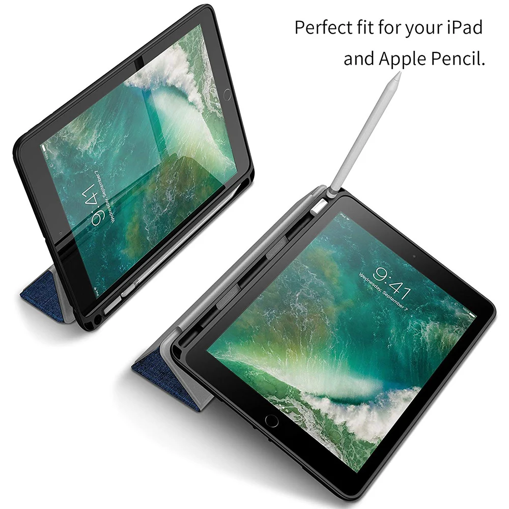 Тканевый Текстурированный чехол для iPad Pro 9,7 с держателем карандаша Apple, умный кожаный мягкий силиконовый чехол-накладка для iPad 9,7 Pro