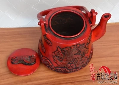 Archaize special craft collection imitation Red Coral carving water pot dragon and Phoenix decoration ornaments | Дом и сад