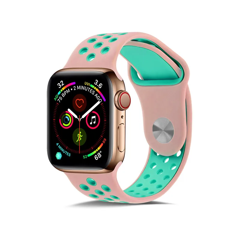 Силиконовый чехол для Apple, ремешки для часов для Apple Watch4/3/2/1 спортивные дышащие освежающий наручный ремешок для наручных часов Iwatch, ремешок серии 44/42/40/38 мм