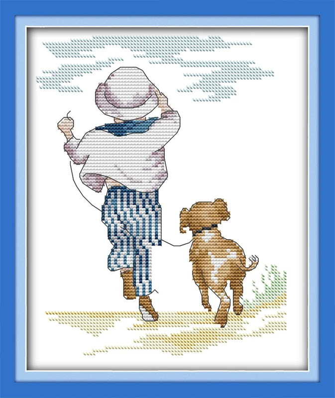 

A boy and his dog cross stitch kit cartoon all our yesterday Aida count 18ct 14ct 11ct print embroidery DIY handmade needlework