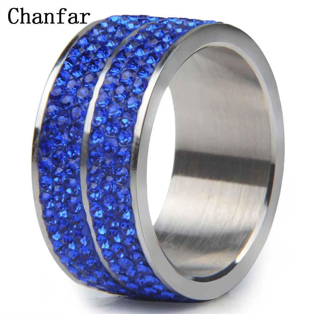 Blue Chanfar линии двойной кристалл из нержавеющей стали кольца для мужчин и женщин обручальное кольцо ювелирные изделия - Цвет основного камня: Blue