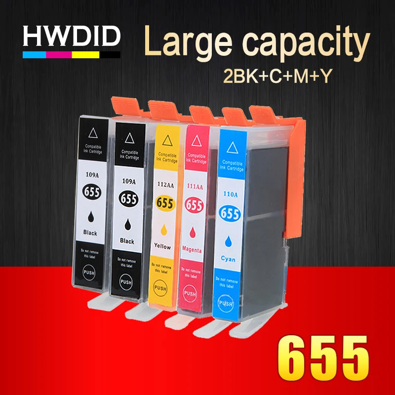 HWDID 5 шт. чернильный картридж для HP 655 hp deskjet 3525 5525 4615 4625 CZ109AE CZ110AE CZ111AE CZ112AE |