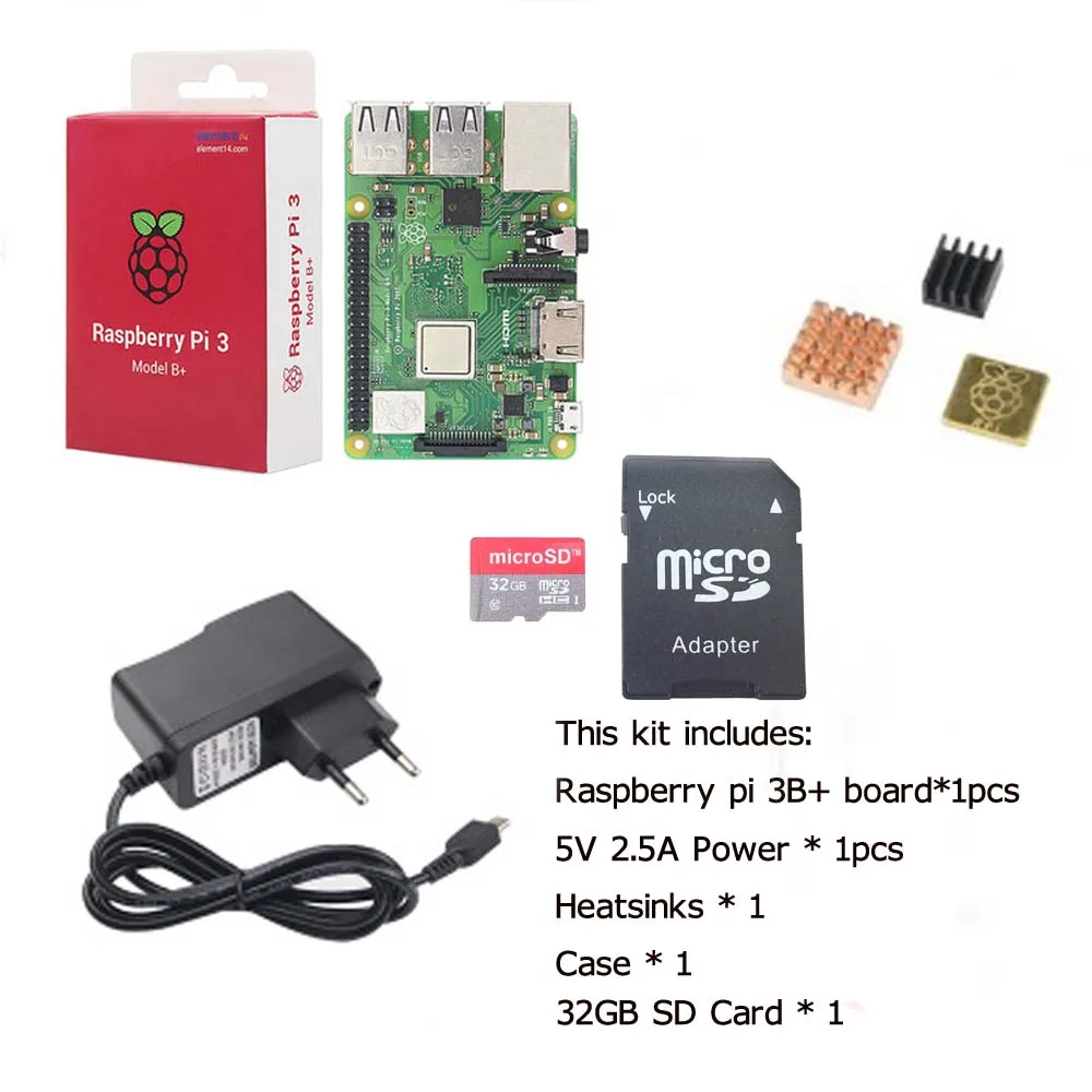 Raspberry Pi 3 Model B + плюс плата теплоотвод адаптер питания источник переменного тока 1