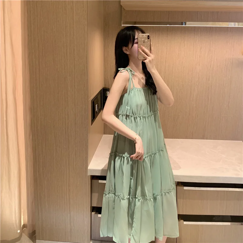Платье Лето 2019 шифоновое платье женские сарафаны миди в пляжном стиле корейское