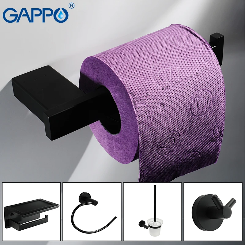 GAPPO аксессуары для ванной, черные держатели для бумаги, крючки для халатов из нержавеющей стали, держатели для туалетной щетки, полки для ванной, аксессуары для ванной комнаты