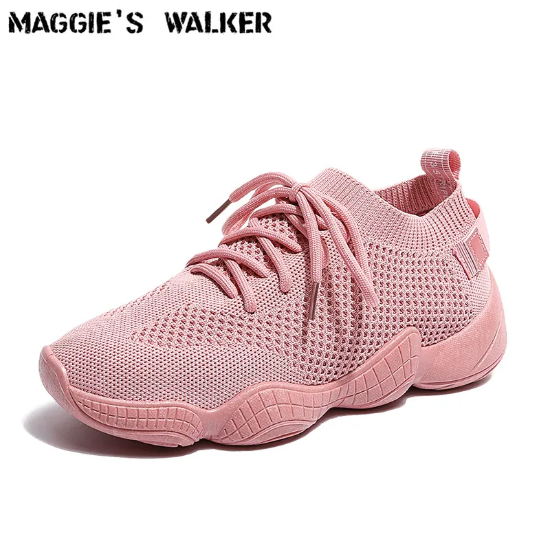 

Maggie's Walker Women Fashion Knitted Cloth Casual Shoes Lacing Platform Out-door Casual Walking Shoes Size 35-40