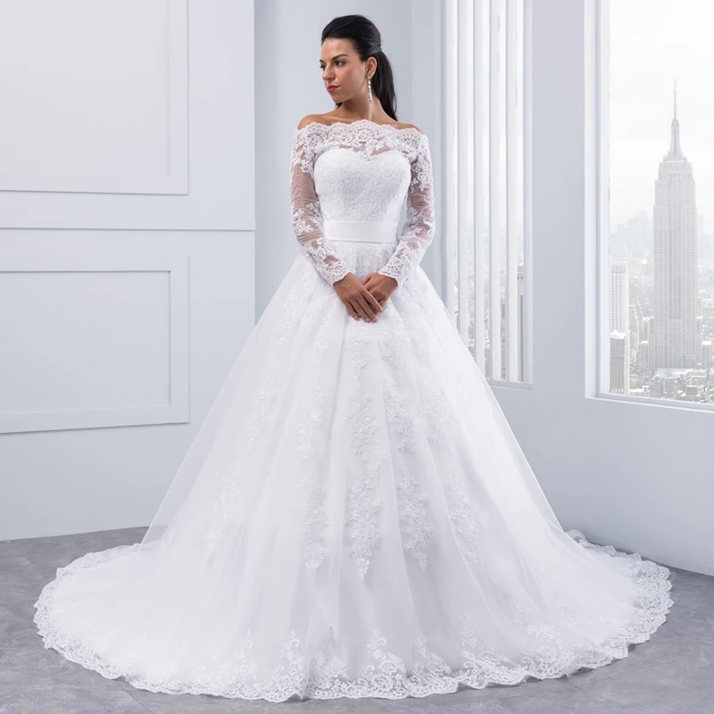 Miaoduo Vestidos De Novia кружевное свадебное платье с длинным рукавом бальное платье Свадебные платья Robe De Mariage свадебные платья
