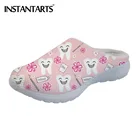 Женские пляжные шлепанцы INSTANTARTS, повседневные сетчатые сандалии для медсестер, с забавным принтом зубов, розовые Тапочки для дома