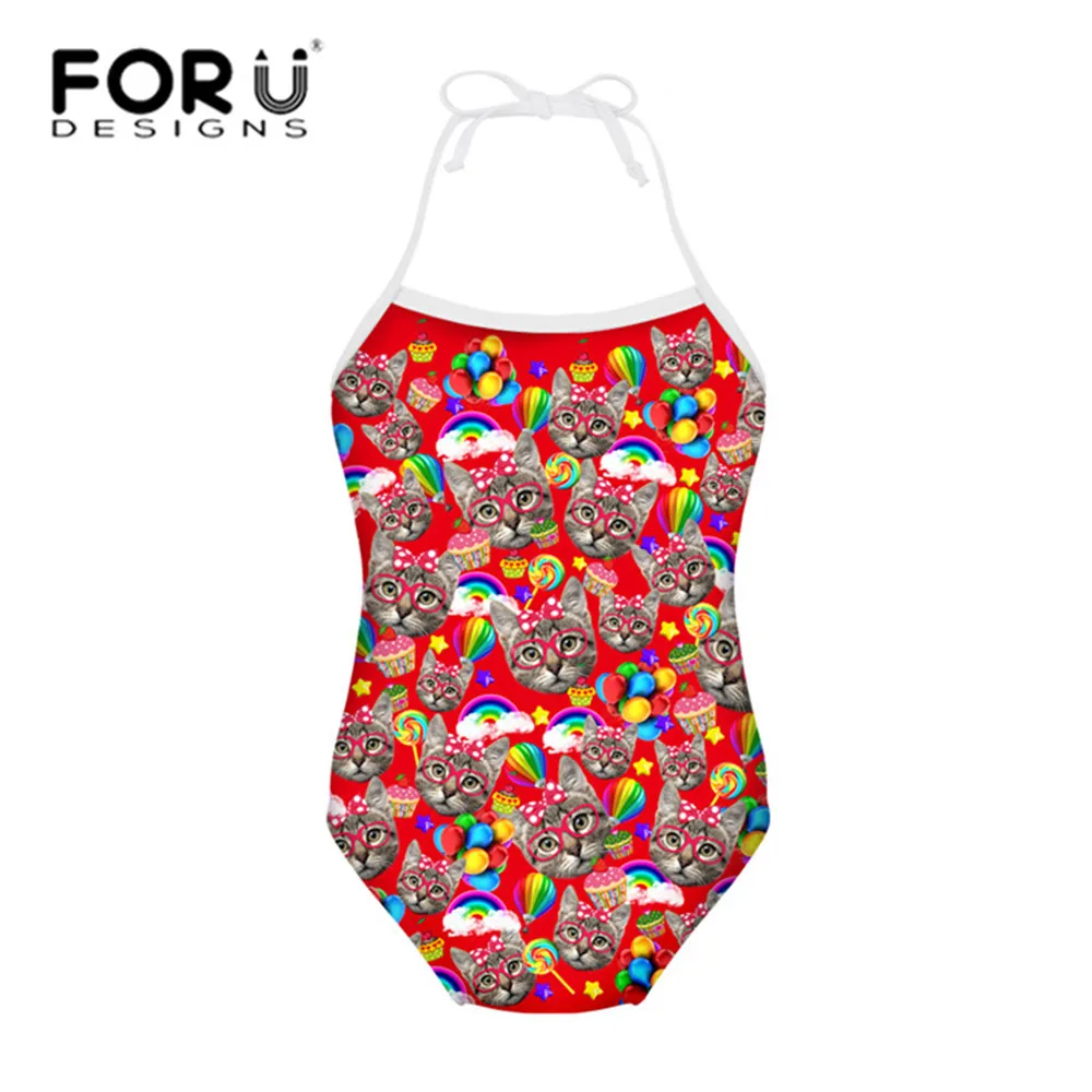 FORUDESIGNS/Детские купальники, пляжная одежда Одна деталь симпатичная детская одежда с изображением котенка, купальный костюм для девочек, купальный костюм бикини для плавания, одежда для плавания