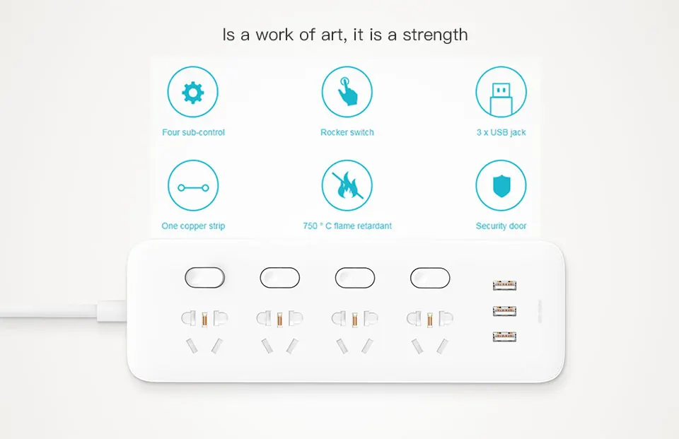 Оригинальная розетка Xiaomi с 4 портами, 4 переключателя управления, 3 разъема USB, быстрая зарядка, 2,0, удлинитель, безопасная дверь