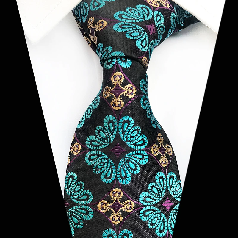 

Fashion New Floral Jacquard Woven Paisley Tie for Men Silk Neckties 8cm Man Ties Wedding Party Business Suit Necktie Black Green