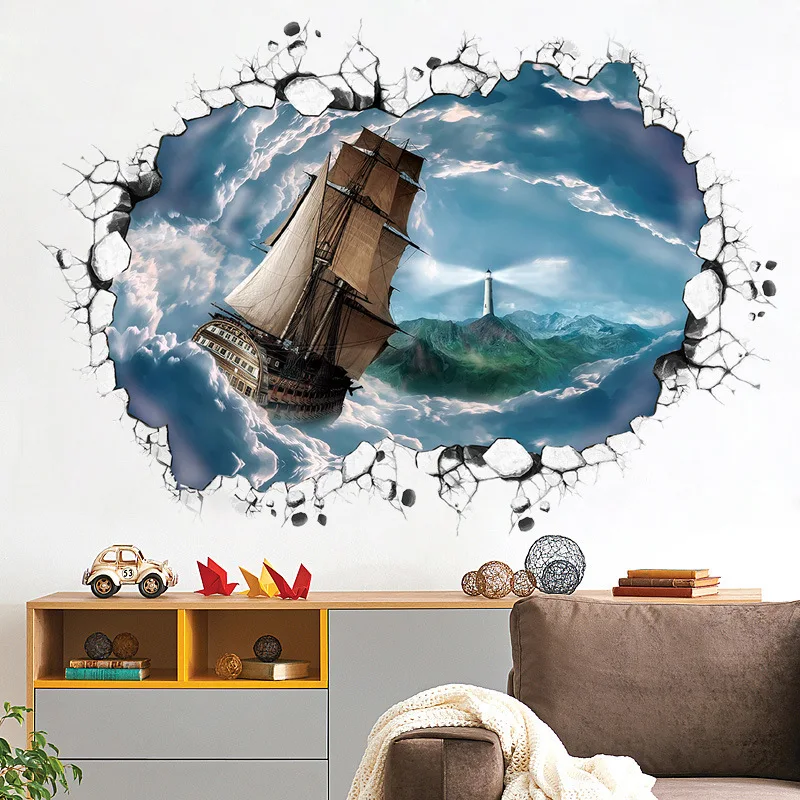 Море облаков парусный спорт 3D пол Стикеры Книги по искусству фоне стены s Home Decor