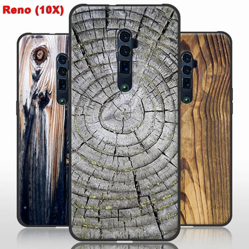 Чехол Reno 10x zoom с рисунком под дерево и камень для OPPO Мягкая силиконовая задняя