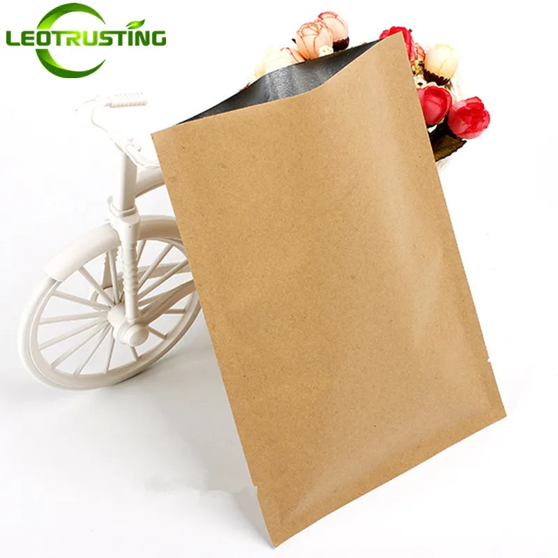 100pcs Flat Bottom Kraft Paper Open Top Bag Tea Powder Coffee Zip Lock Bag Paper Gift Wedding Bag Heat Sealing Vacuum Bag