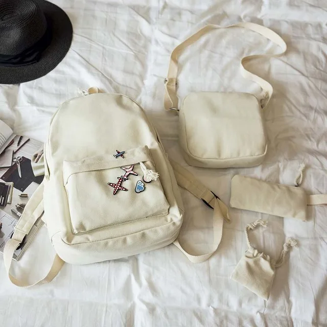 beige 4 шт./компл. Повседневное Для женщин рюкзаки тканевые школьные сумки для девочек милый самолет знак школьный рюкзак для девочек-подростков для Y203 - Цвет: beige