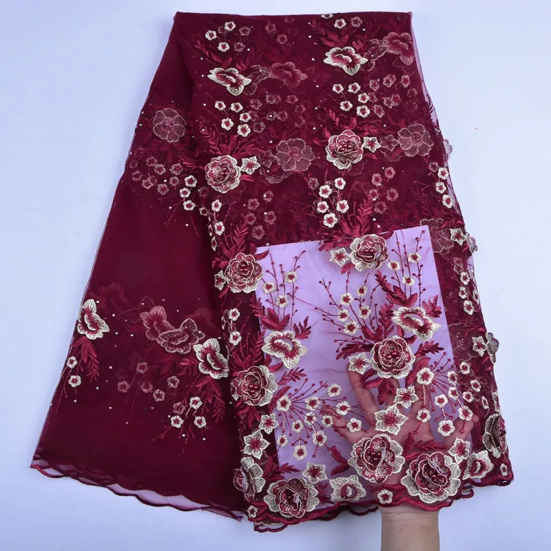 

3d Lace Fabric With Beads 3D Flower Embroidered Lace Appliques French Tulle Lace Fabric 5yards For Dress Beaded Lace Fabric1233