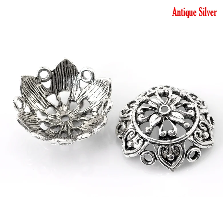 DoreenBeads 20 серебряных цветов колпачки из бисера 25x10 мм (1 &quotx3/8&quot) подходит для 24 &quot)