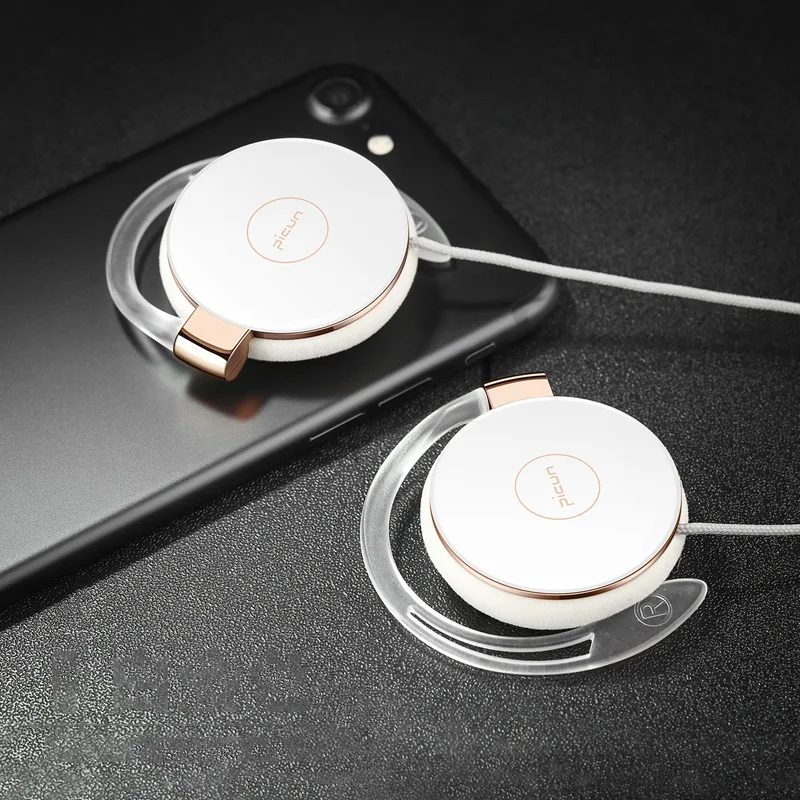 RUKZ L1 стерео ушные крючки спортивные наушники для смартфона с микрофоном гарнитура HiFi наушники для бега регулятор громкости Контрольный динамик - Цвет: White