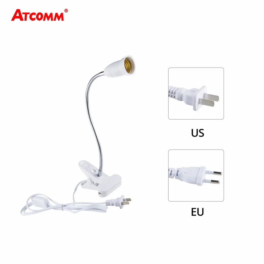 

1.8m E27 LED Desk Lamp Clip Holder With Switch Flexible E27 Lamp Holder EU US Plug 360 Degrees
