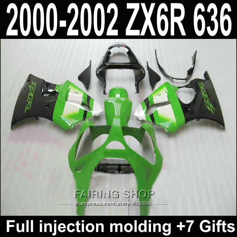

Обтекатели зеленого цвета для Kawasaki zx6r 2000 2002 2001 00 01 02 100%, набор обтекателей с модными наклейками на заказ S160