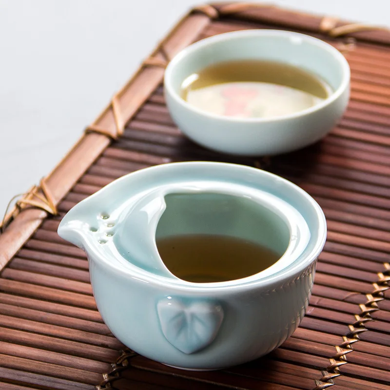Celadon, чайный горшок, дорожная чайная чашка, керамическая чашка, чайник, керамический портативный дорожный чайный набор, подарки для друзей, 1 Gaiwan, 1 чашка, фарфор, D038