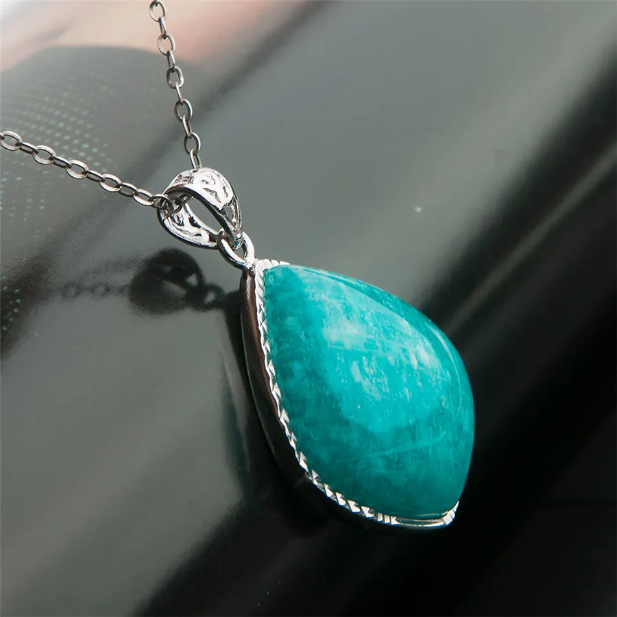 Woman Lady Necklace Fashion Silver Pendant 28x25x10mm Green Gemstone Crystal Natural Stone Amazonite | Украшения и аксессуары