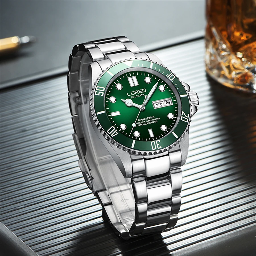 Часы LOREO Мужские механические водонепроницаемые до 200 м из нержавеющей стали