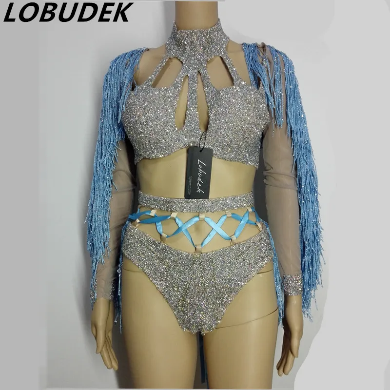 

Bar DJ DS female singer tassels bandage stage dress female costume for slim singer dancer star nightclub show super star fashion