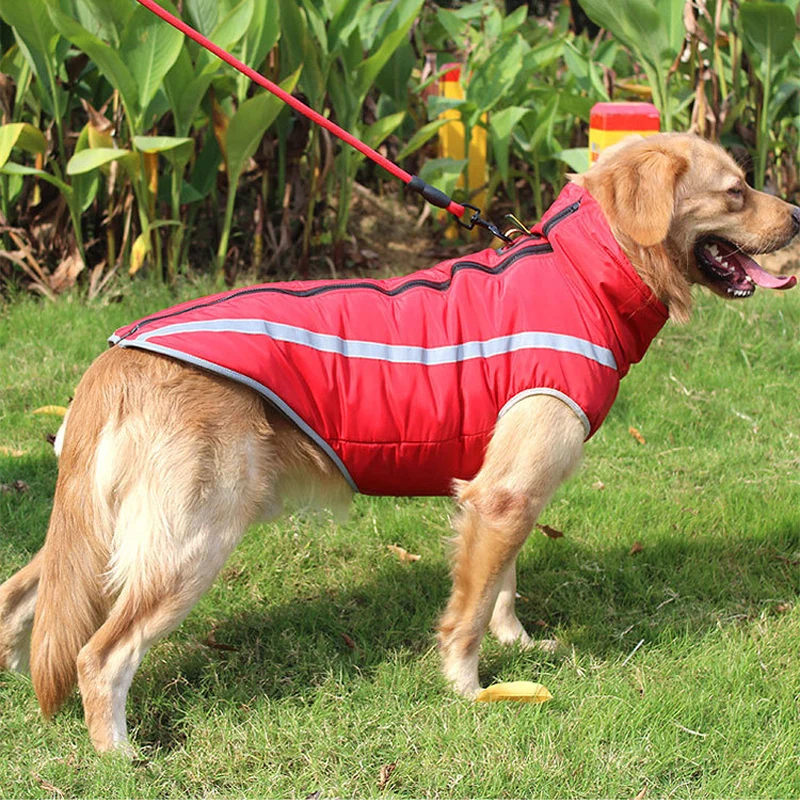 Waterproof Dog Clothes for Large Dogs Winter Warm Big Jackets Padded Fleece Pet Coat Safety Reflective Design Clothing | Дом и сад