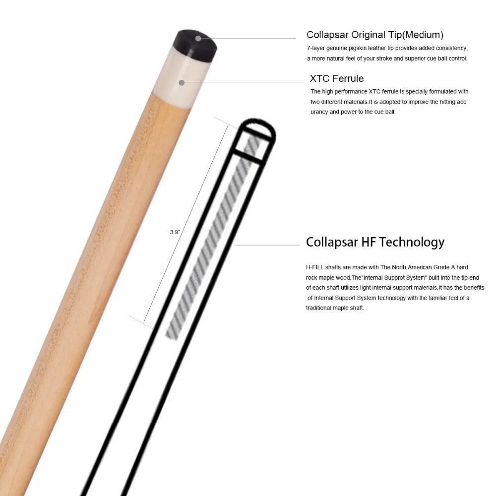 Collapsar HF01 технология бильярдный пул кий 5" 2-Piece клен дерево Sitcks 19 20 21 OZ