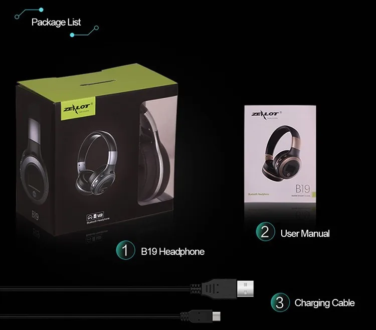 ZEALOT B19 Мощный Бас Стерео Беспроводная Гарнитура Bluetooth 4.1 Наушники С Микрофоном, Fm-радио, TF Слот Для Карты