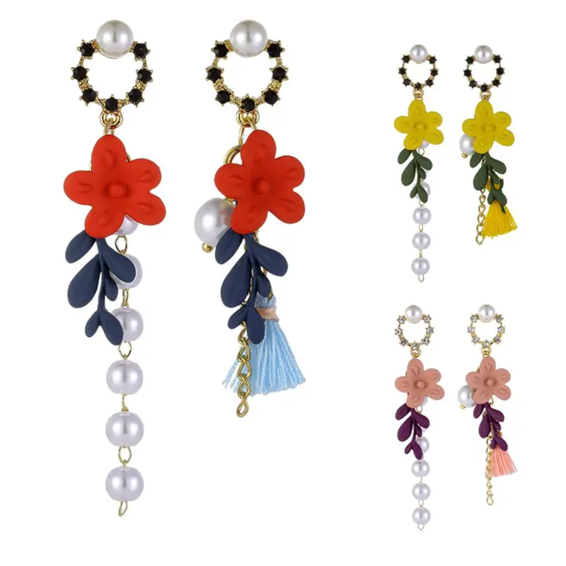 Корейская версия резиновых аэрозольных цветов длинные серьги с кисточками