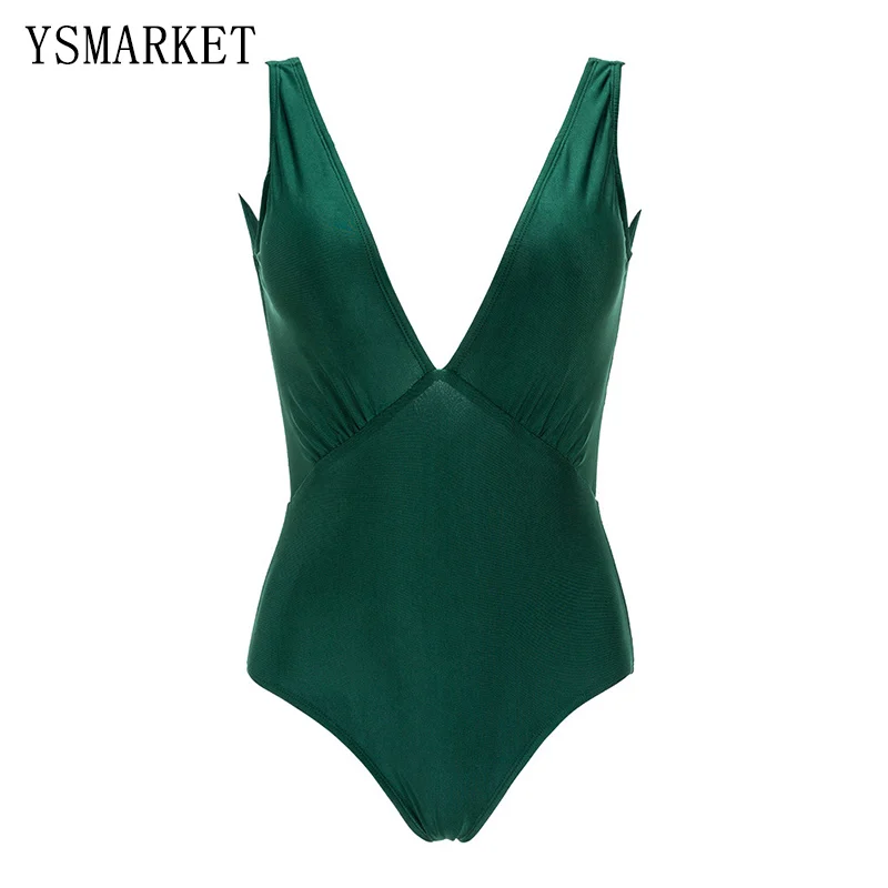 Летний сексуальный глубокий v образный вырез Зеленый бикини Монокини купальник
