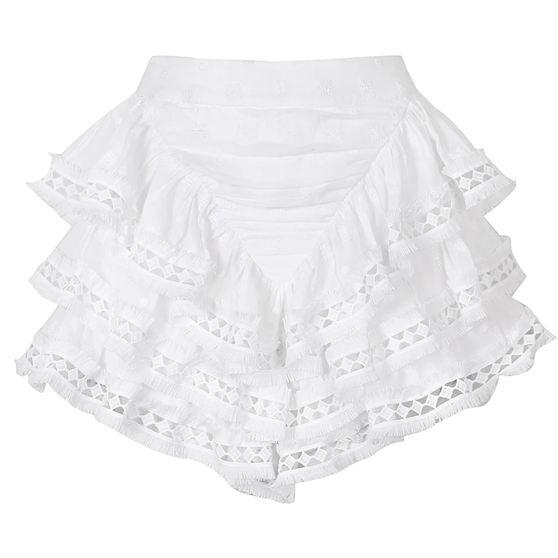 Летние Boho белые полые кружевные хлопковые юбки женские элегантные с оборкой, с высокой посадкой мини-юбки женские