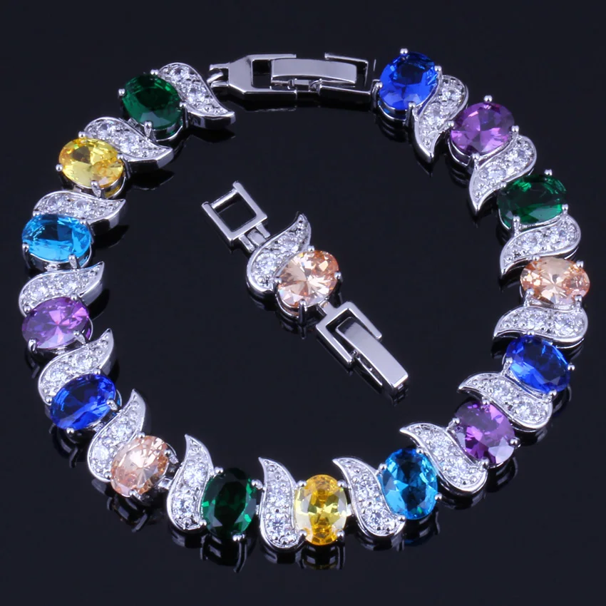 

Super Oval Multi-Gem Multi-Color Morganite Silver Plated Link Chain Bracelet 18cm 20cm V0061