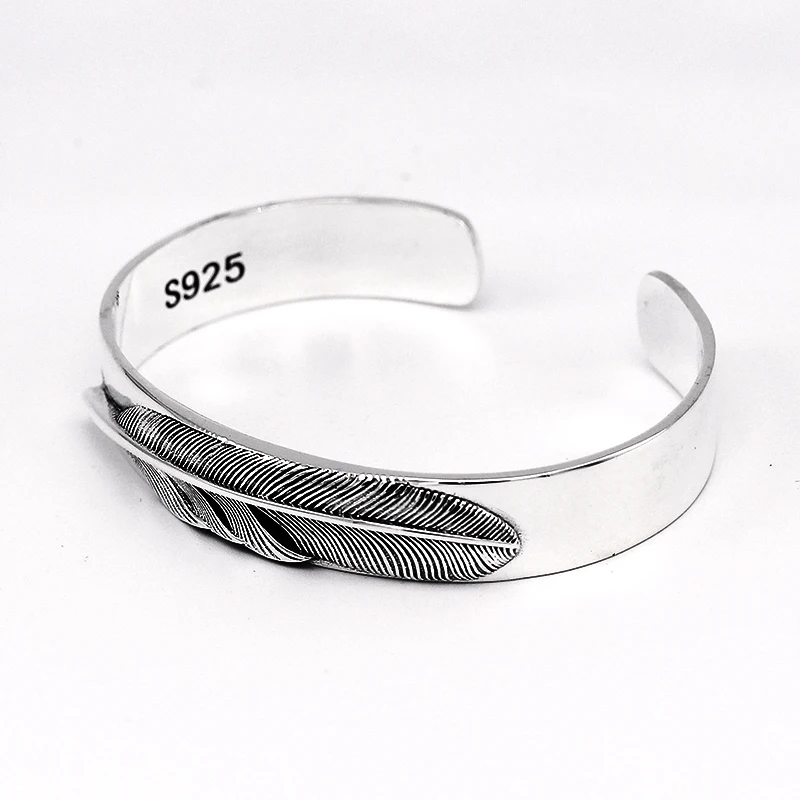 Чистый 925 серебро браслет Перо модные Винтаж ручной цепи для Для мужчин и женщин