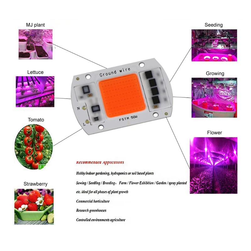 10 шт. полный спектр светодиодный Фито лампа 20W 30W 50W AC220V высокое Мощность COB Чип