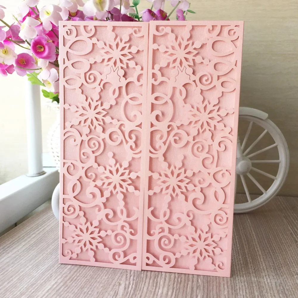 

20pcs Pink Pearlized paper Bridal Shower Wedding Engagement Party Birthday decoration Flower Place Invitation Greeting card