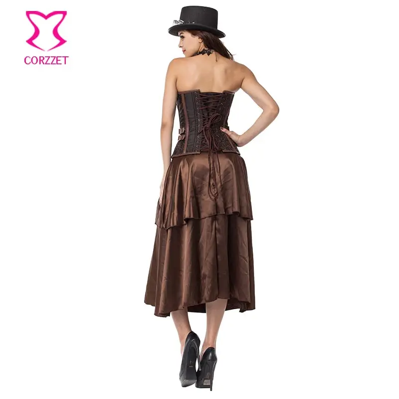 Корсет в викторианском стиле Corzzet коричневый/красный со стальными косточками