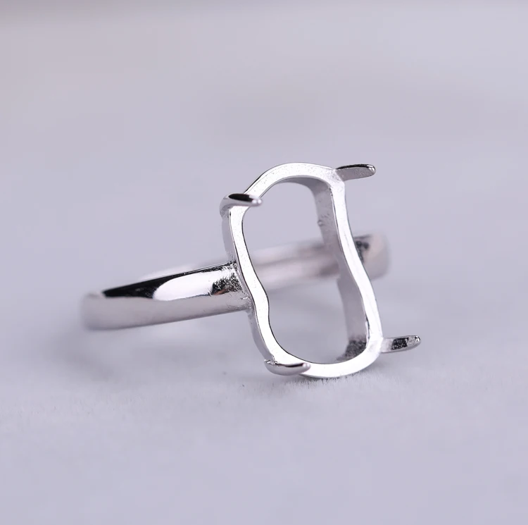 2018 New Fashion 925 Sterling Silver Color 8*14MM Base Inlaid Wax Turquoise Ring Blanks Settings Adjustable Ring DIY Jewelry