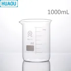 Стеклянная Мензурка HUAOU 1000 мл, низкая форма, боросиликат 3,3, стекло с градиентом и носиком, мерная чашка, лабораторное химическое оборудование