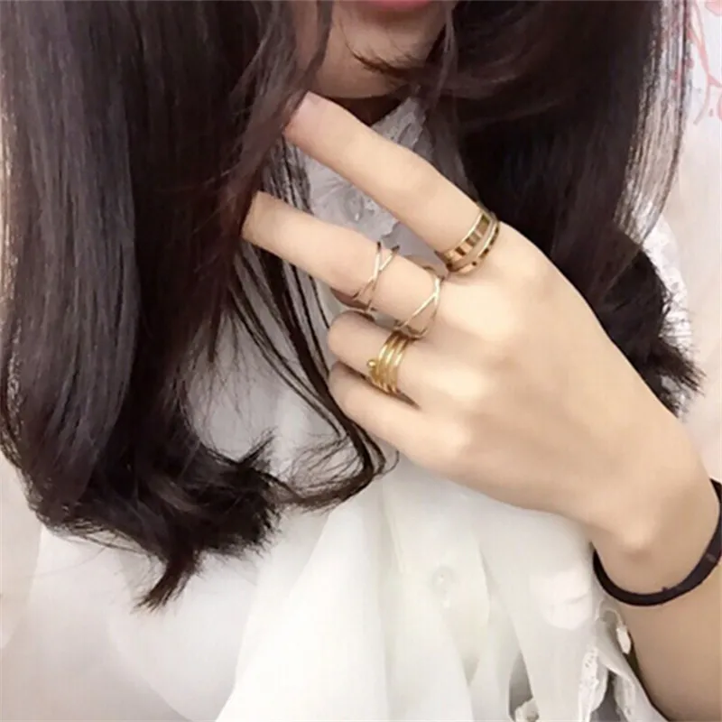 6 шт. в стиле панк цвет золотистый стекируемые Knuckle Midi Кольца для женщин перстни