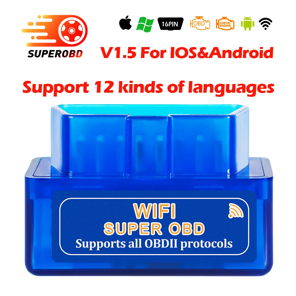 Мини ELM327 V1.5 wifi OBDII/OBD2 автоматический диагностический инструмент Поддержка Android и IOS системы ELM 327 Wifi Поддержка OBD II протоколы