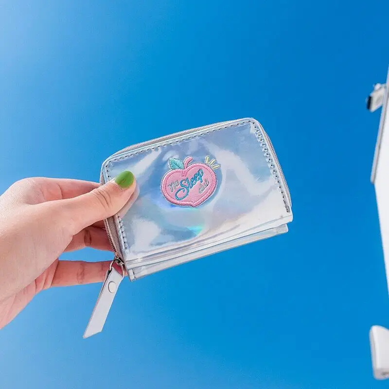 Sliver Bentoy Milkjoy блестящий кошелек с лазерной голограммой для девушек, кошелек для монет, персиковый держатель для карт, сумка, функциональный Женский кошелек-клатч, короткий кошелек - Цвет: Sliver